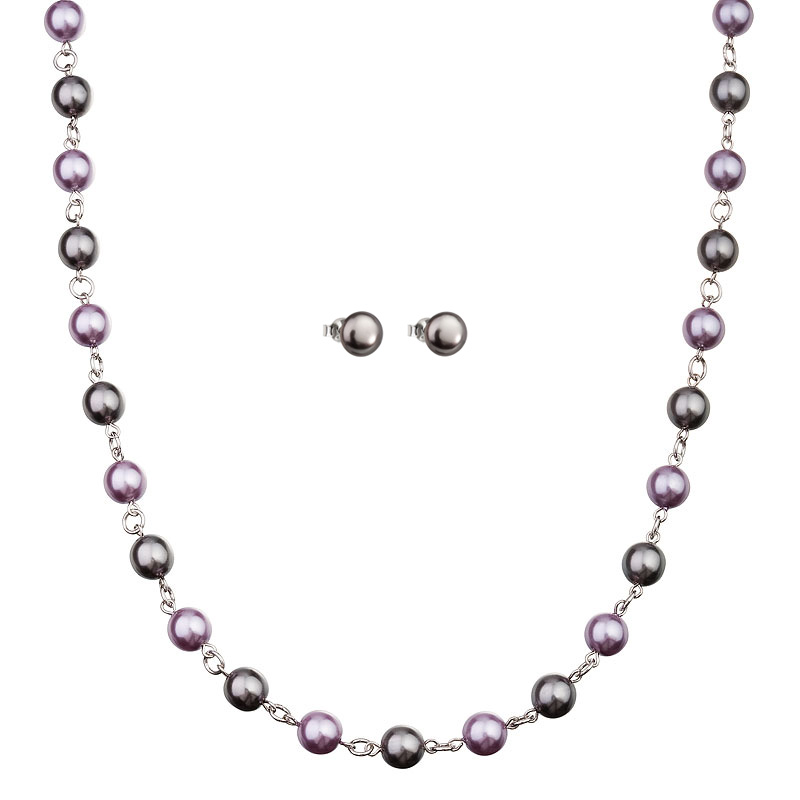 Preciosa Grey/Purple Pearl Necklace and Earring Set