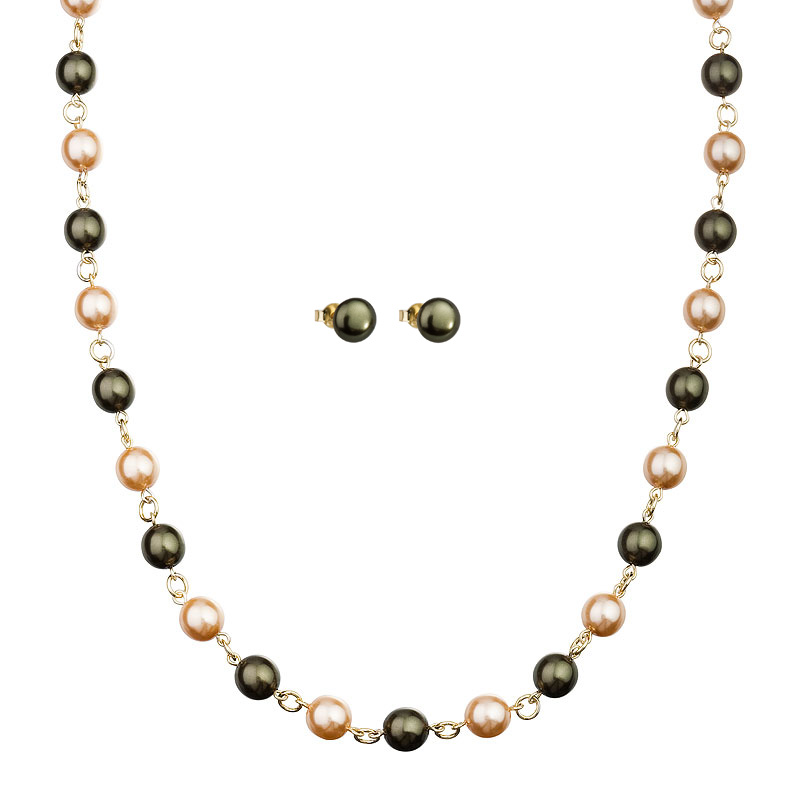 Preciosa Dark Olive Green Pearl Necklace and Earring Set