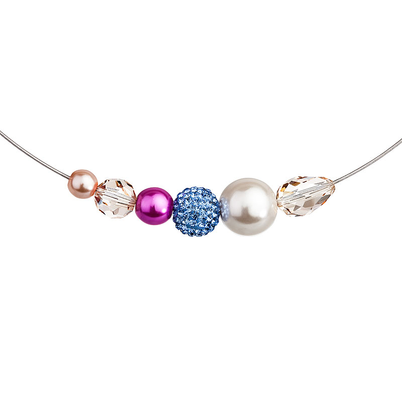 Preciosa Mixed  Pearl Crystal Bead Necklace, Blue-Fuchsia