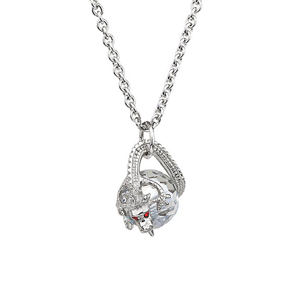 Preciosa Silver Dragon Surrounds Crystal Bead Pendant Necklace