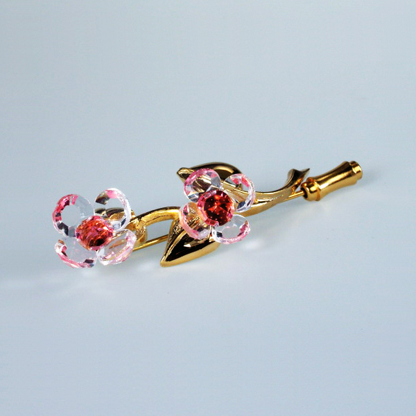 Preciosa Gold Pin with Crystal Pink Flower