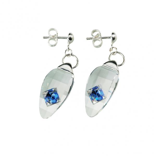 Preciosa Crystal Sapphire Hanging Oval Earrings - Linda