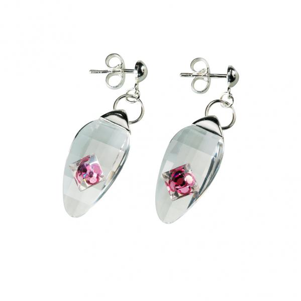 Preciosa Crystal Rosa Hanging Oval Earrings - Linda