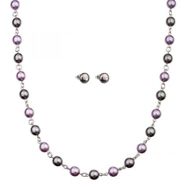 Preciosa Grey/Purple Pearl Necklace and Earring Set