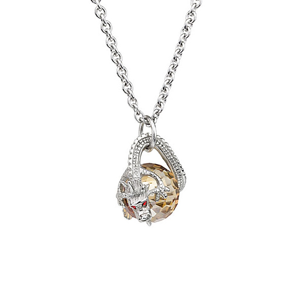 Preciosa Silver Dragon Surrounds Topaz Crystal Bead Pendant Necklace